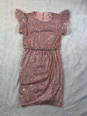 Grace Karin Pink Sequin Flutter-Sleeve Party Dress